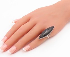 925 Sterling Silver Vintage Ring Marquise Shape Black Onyx Band Sz 5.5 RG35454