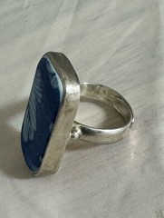 Vintage Blue & White Porcelain Shard Sterling Silver Ring 12.4 Grams Size 8