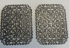 LOT OF 2 FILAGREE STAMPINGS OXIDIZED GREY COLOR 40MM X 50MM