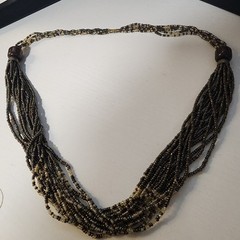 Black White Beaded Layered Vintage Necklace Estate Costume Jewelry Small Beads