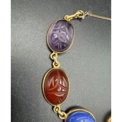14k Gold Egyptian Revival Scarab With Tiger’s Eye, Amethyst, Rose Quartz