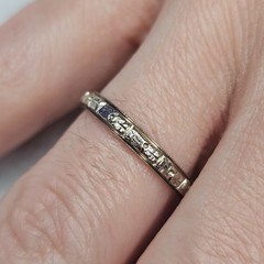 Antique BELAIS 18K White Gold Engraved Wedding Band Ring Art Deco Size 5.5