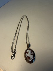Vtg Bimonte Sorrento Italian Silver Cameo Necklace Shell Horse 925