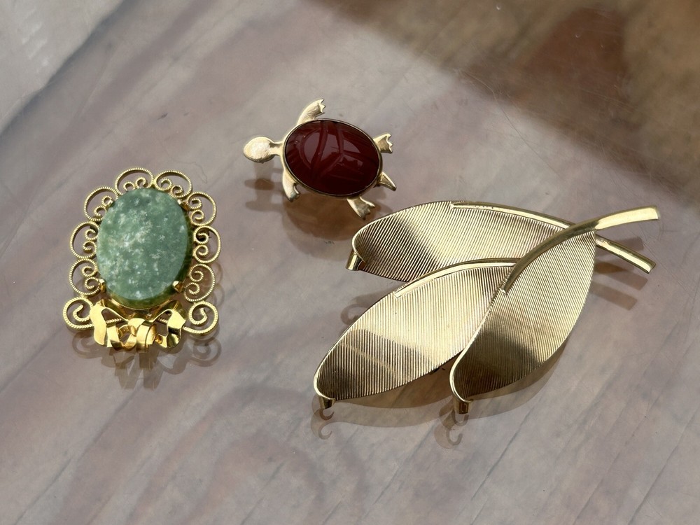UNIQUE Vintage Gold Filled Brooch Lot ALL SIGNED Winard, WRE, JMS Feather TURTLE