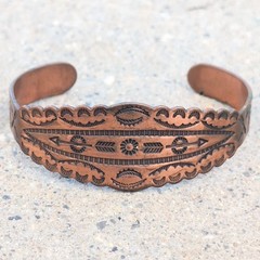Vintage Southwest copper cuff, Bell Trading Post hand-stamped bracelet