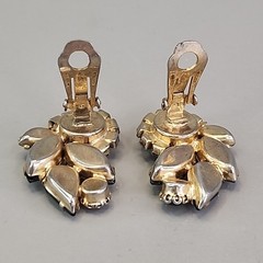 Vintage Rhinestone Clip On Earrings Climber Brown Glass Autumn Fall 1.25″