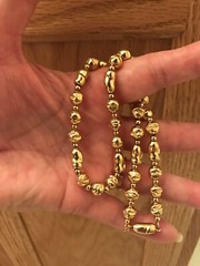 Vint.Textured Metal 2 Size Beads Necklace-Hung On Metal Chain, Push Release Open