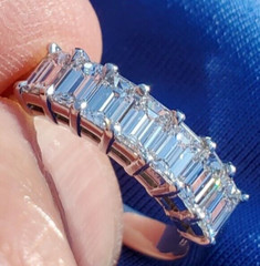 Original EARTH MINED DIAMOND Emerald cut Deco Wedding Band SOLID PLATINUM Ring 6