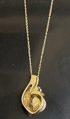 Vintage 10K Solid Yellow Gold Pearl & Diamond Swirl 18” Pendant Necklace 2.17g
