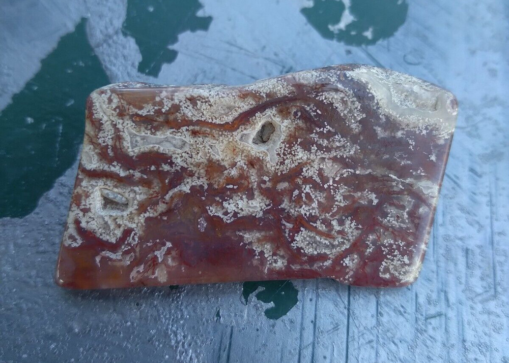 Vintage Agate Stone Brooch 1.5in Natural Polished Red White Lace?
