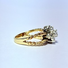 14K Yellow Gold 0.68ctw Diamond Cluster Size 5.5 Twisted Split Shank Ring 4.1g