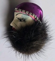 2 Lot Vintage Real Fur Mink Pin Brooch Lady Face Profile HAN SHIN (1) marked