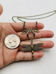Vintage Style Antiqued Bronze Tone Art Nouveau Dragonfly Elegant 18 in Necklace