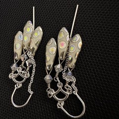 ESTATE STERLING SILVER PORCELAIN BEAD DANGLE CHANDELIER THREADER EARRINGS 1 3/4”