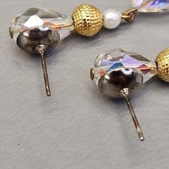 Vintage Glass Earrings Dangle AB Teardrop Faceted Drop 1.5″