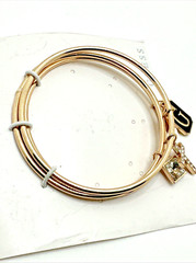 NEW GUESS 3 pc Charm Bracelet Set Stackable Bangle Stack Rose Gold Tone NWT