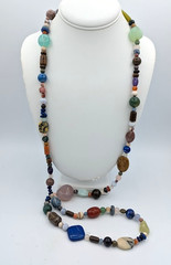 Vintage Beggars Bead Necklace Polished Stone Multicolor 20″