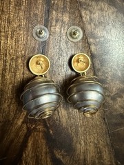 Givenchy Paris New York Brushed Gold and Silver Caged Ball Pierced Earrings