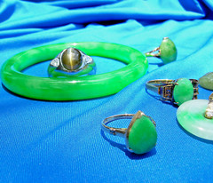 Original EARTH MINED JADEITE JADE Deco Engagement RING SOLID 14K GOLD Solitaire
