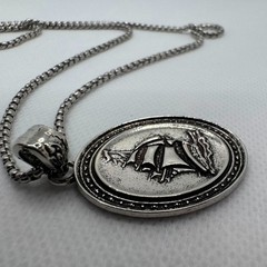 Vintage Sailing Ship Pendant Necklace Silver Tone Nautical Maritime Ocean Jewelr