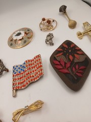 Vintage Jewelry Spoon & Elephant. American Flag. Bumble Bee Brooch. E.T.C.