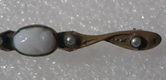 Vintage Metal Bar Pin with Milk Glass Center 2 inches Long