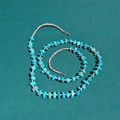 Vintage Kingman Turquoise Olive Shell Heishi Necklace 29″ Southwestern 35g