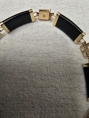 Vintage 14K Yellow Gold Black Onyx Chinese Fortune Good Luck Bracelet