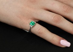 0.96ct GIA Colombian Untreated No Oil Emerald & Diamond Platinum Ring Size 5.75