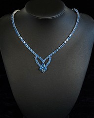 Vintage KARU Blue Rhinestone V Design Silver Tone Choker Necklace Signed 17”