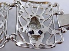 Vintage Selini Silver Plated Black Beaded Clown Face Panel Bracelet 7 Inches 68g
