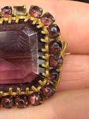 Vintage Rhinestone Brooch Gold Tone Purple READ