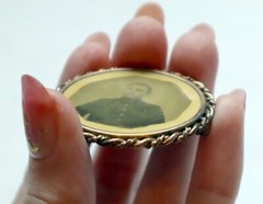 Antique 1860s Civil War Soldier Photo Mouring Brooch C Clasp GF? Celluloid Cover