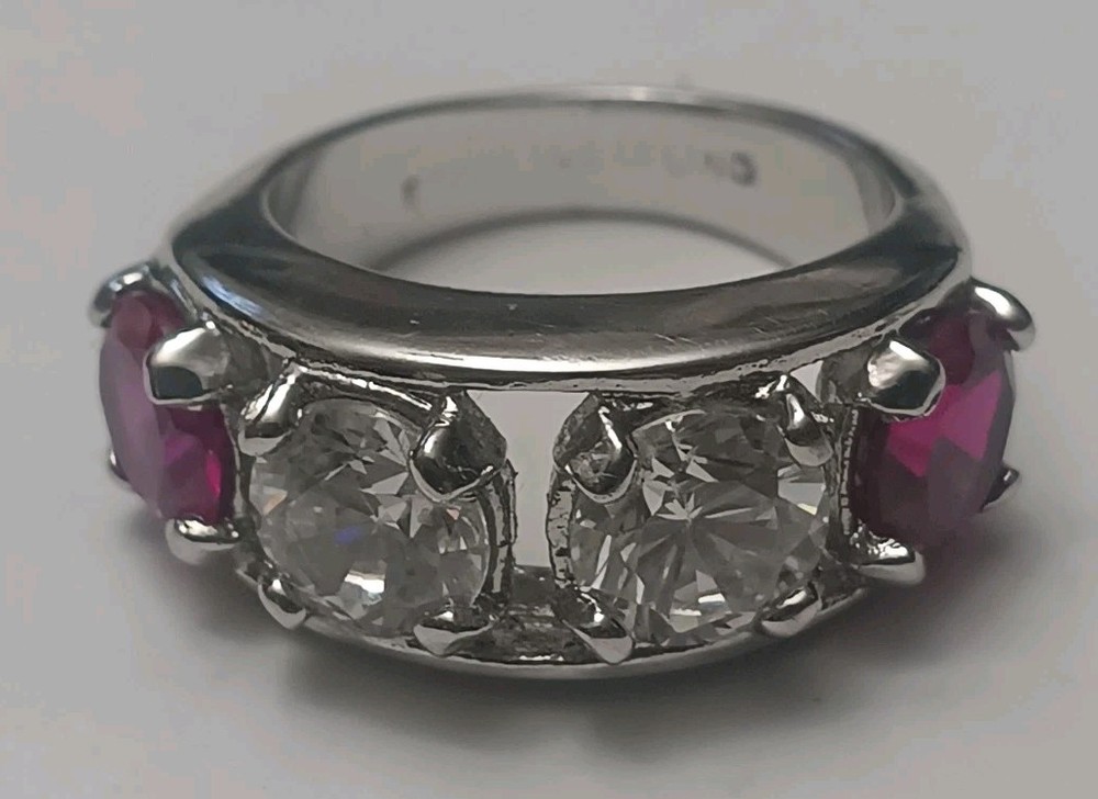 Vintage Lindenwold Sterling Size 6 Red & White Cz Ring 925 Silver Tested