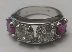 Vintage Lindenwold Sterling Size 6 Red & White Cz Ring 925 Silver Tested
