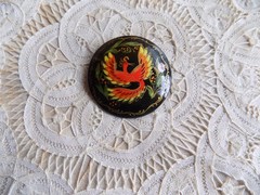 Vintage Hand Painted Firebird Wood Brooch Made In Russia Moscow 1993