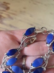 Vtg Silver Tone Blue Gemstone Minimalist Statement Fashion Jewelry Bracelet