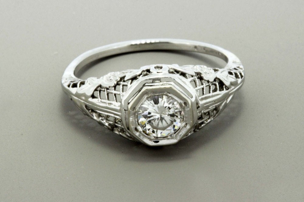 0.66Ct White Round Cut Filigree Engagement Wedding Ring In 925 Sterling Silver