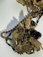 Vintage 1980s Maximal Art Assemblage Double Chain Brooch Pin Resin RARE Signed