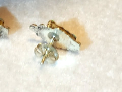 VINTAGE PIERCED EARRINGS~SILVER TONE/BLUE Multicolor Faux STONE – .25 x .50 in