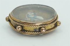 ANTIQUE ENGLISH 9K GOLD ENAMELLED VICTORIA GROAT 4d COIN FOB CHARM c1837