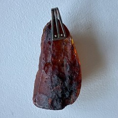 Massive Sterling Silver & Natural Raw Amber Drop Pendant 41g 80mmx45mm Stone