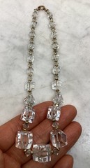 Antique VTG Art Deco Gold Filled Rhombic Graduated Cut Crystal Glass Necklace