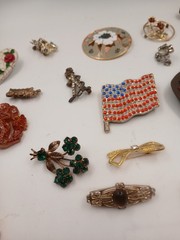 Vintage Jewelry Spoon & Elephant. American Flag. Bumble Bee Brooch. E.T.C.