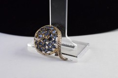 Vintage Mazer Jomaz Blue Rhinestones Gold Tone Swirl Ribbon Paisley Brooch READ