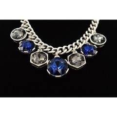 KC Vintage Collar Necklace Heavy Rhinestone Crystal Chunky Blue Gray Signed BinR