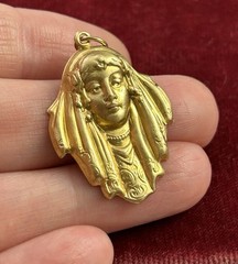 Vintage Charm Art Deco Style Woman Pendant Brass Metal Stamping Vintage Jewelry