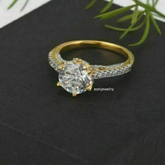 1.00Ct Lab Created Round Diamond Engagement Wedding Ring 14k Yellow Gold Finish
