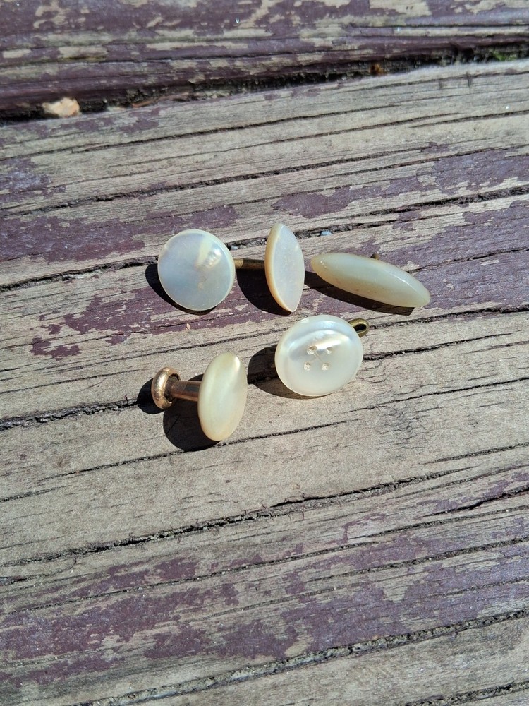 Antique 1900s Mother Of Pearl Cufflink, Stud, & Button Set