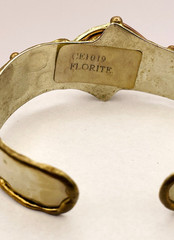 Vintage Mixed Metals Flourite Cabochon Cuff Bracelet